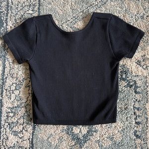 Zara kids (fits adult/teen as a crop top or baby tee) black tee shirt